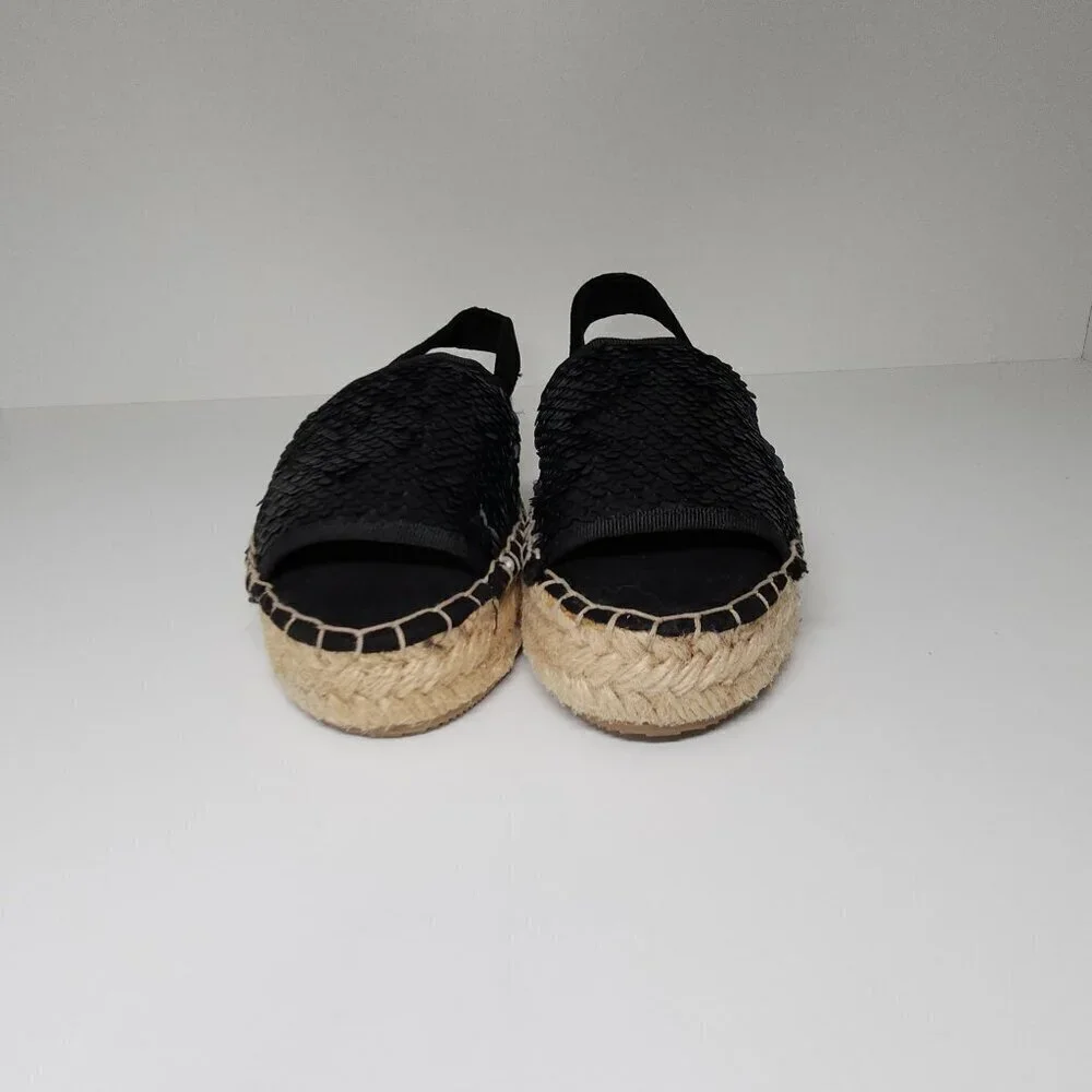 Nalho Sequin Wedge Espadrilles Black Women's Shoe Size 6 US